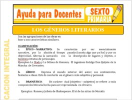Modelo de la Ficha de Géneros Literarios para Sexto de Primaria
