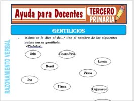 Modelo de la Ficha de Los Gentilicios para Tercero de Primaria