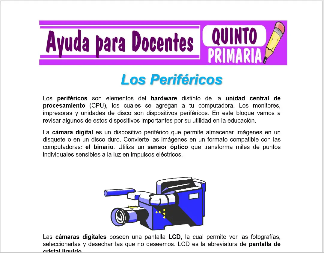 Modelo de la Ficha de Los Periféricos para Quinto de Primaria Modelo de la Ficha de Los Periféricos para Quinto de Primaria