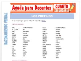 Modelo de la Ficha de Los Prefijos para Cuarto de Secundaria