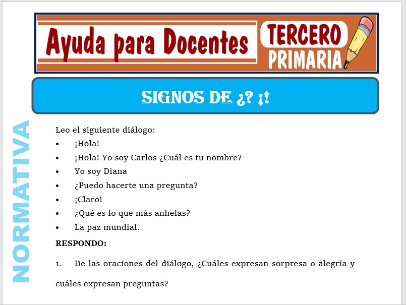 Modelo de la Ficha de Los Signos de Admiración e Interrogación para Tercero de Primaria Modelo de la Ficha de Los Signos de Admiración e Interrogación para Tercero de Primaria