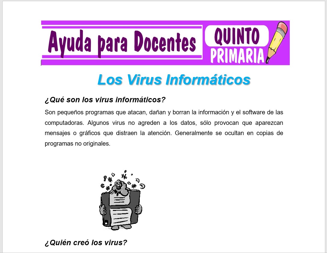 Modelo de la Ficha de Los Virus Informáticos para Quinto de Primaria