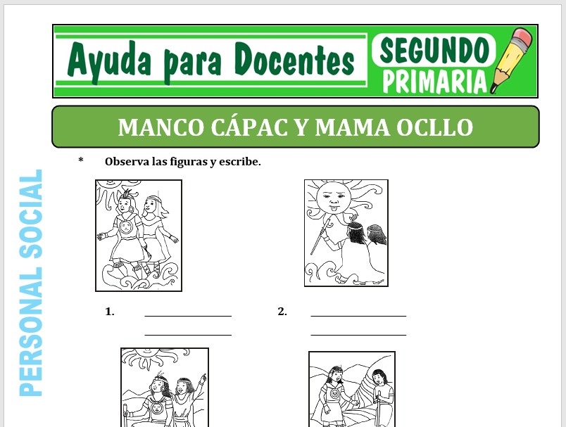 Modelo de la Ficha de Manco Capac y Mama Ocllo para Segundo de Primaria Modelo de la Ficha de Manco Capac y Mama Ocllo para Segundo de Primaria