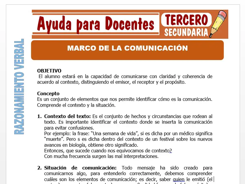 Modelo de la Ficha de Marco de la Comunicación para Tercero de Secundaria