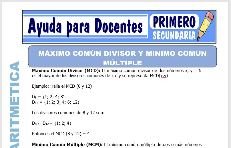 Modelo de la Ficha de MCD Y MCM para Primero de Secundaria