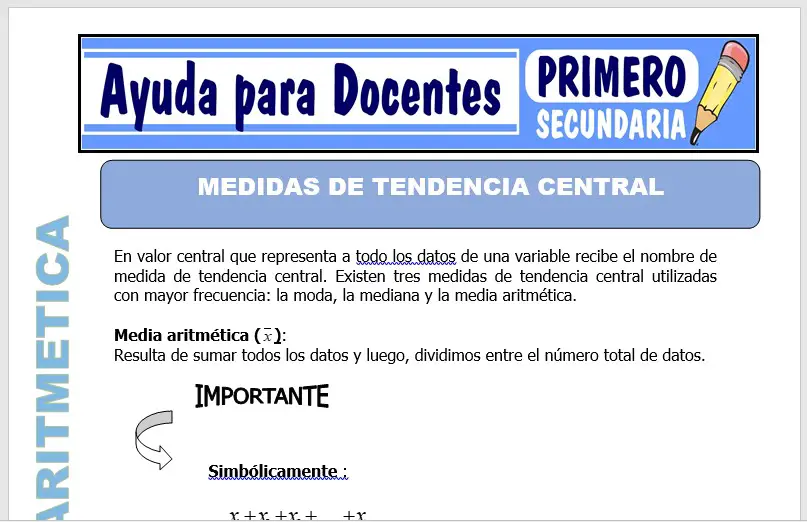 Modelo de la Ficha de Medidas de Tendencia Central para Primero de Secundaria