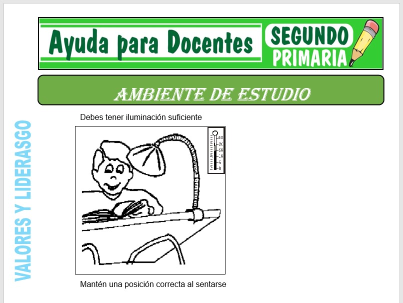 Modelo de la Ficha de Mi Ambiente de Estudio para Segundo de Primaria