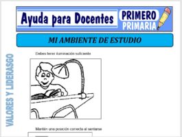 Modelo de la Ficha de Mi Ambiente Para Estudiar para Primero de Primaria