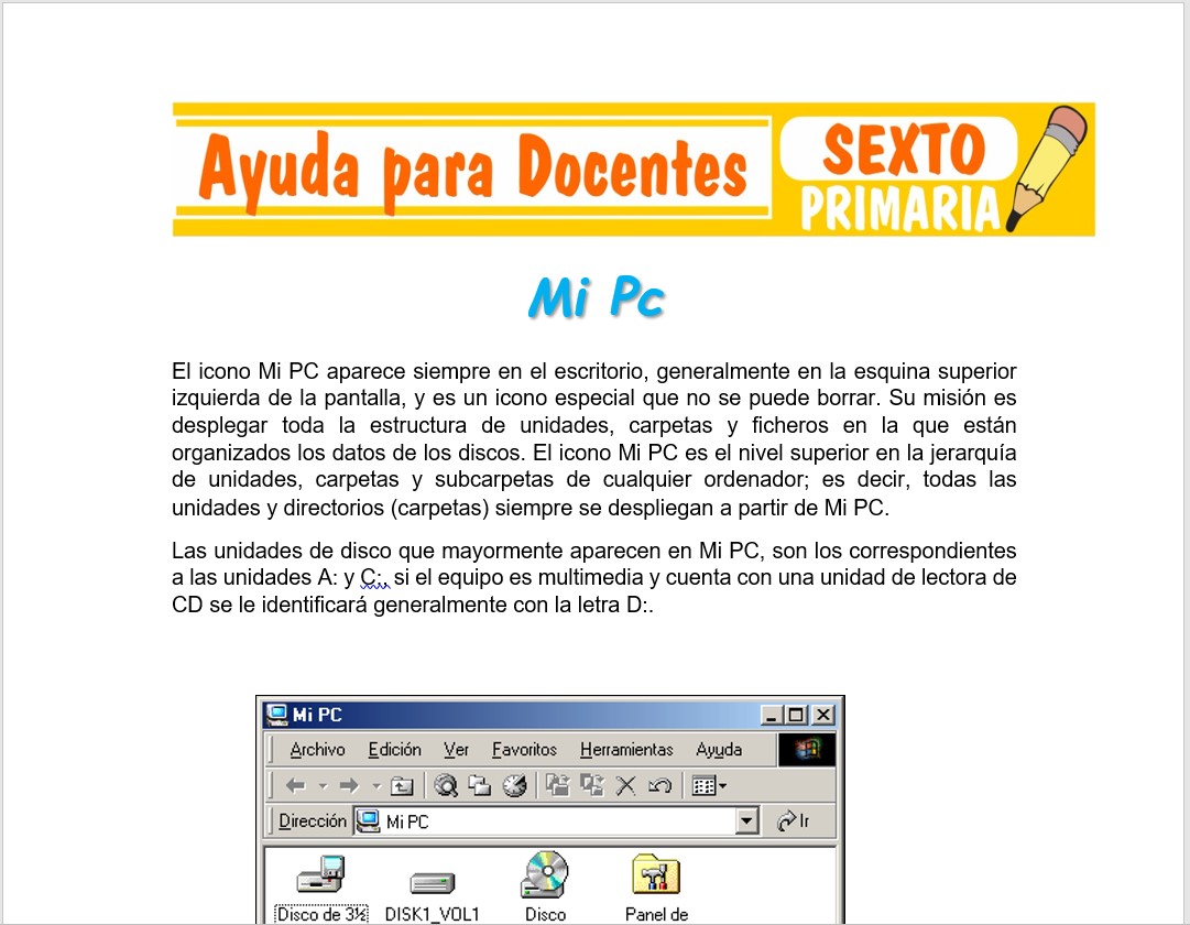 Modelo de la Ficha de Mi Pc para Sexto de Primaria