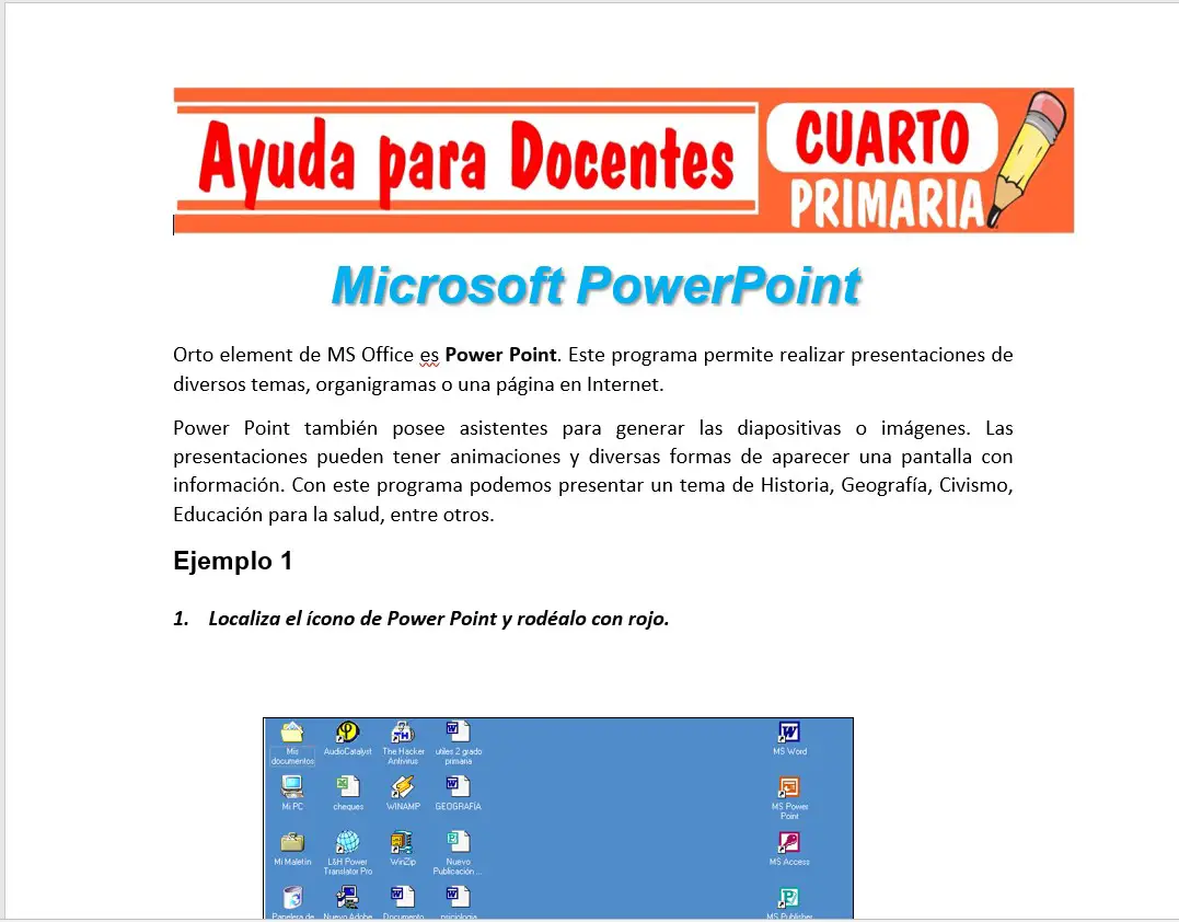 Modelo de la Ficha de Microsoft Powerpoint para Cuarto de Primaria