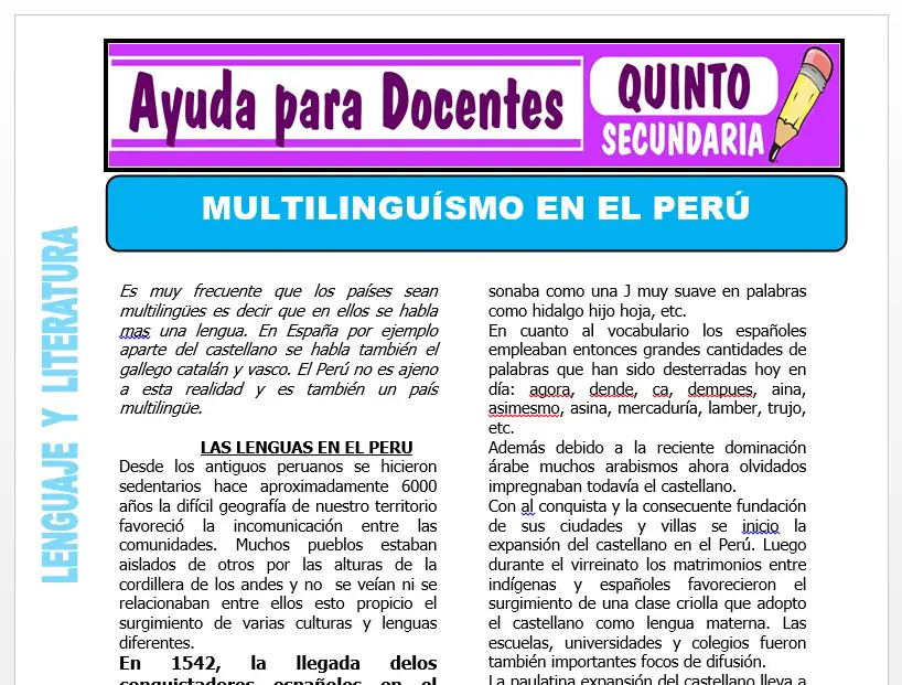 Modelo de la Ficha de Multilingüismo en el Perú para Quinto de Secundaria