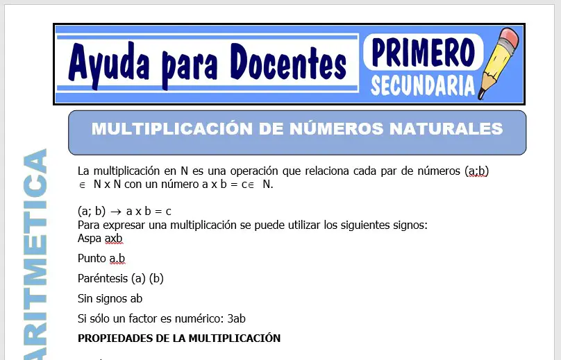 Modelo de la Ficha de Multiplicación de Números Naturales para Primero de Secundaria
