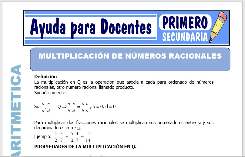 Modelo de la Ficha de Multiplicación de Números Racionales para Primero de Secundaria
