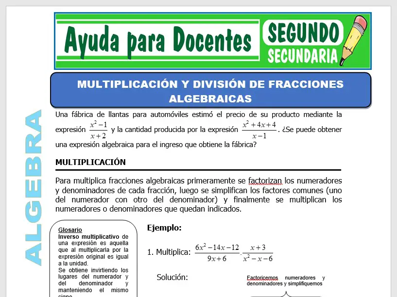 Modelo de la Ficha de Multiplicación y División de Fracciones Algebraicas para Segundo de Secundaria