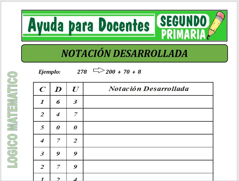 Modelo de la Ficha de Notación Desarrollada para Segundo de Primaria Modelo de la Ficha de Notación Desarrollada para Segundo de Primaria