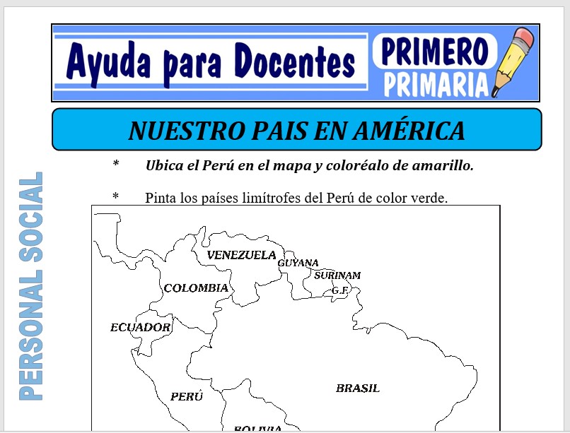Modelo de la Ficha de Nuestro País en América para Primero de Primaria