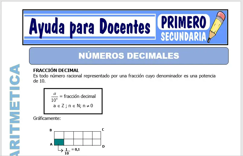 Modelo de la Ficha de Números Decimales para Primero de Secundaria