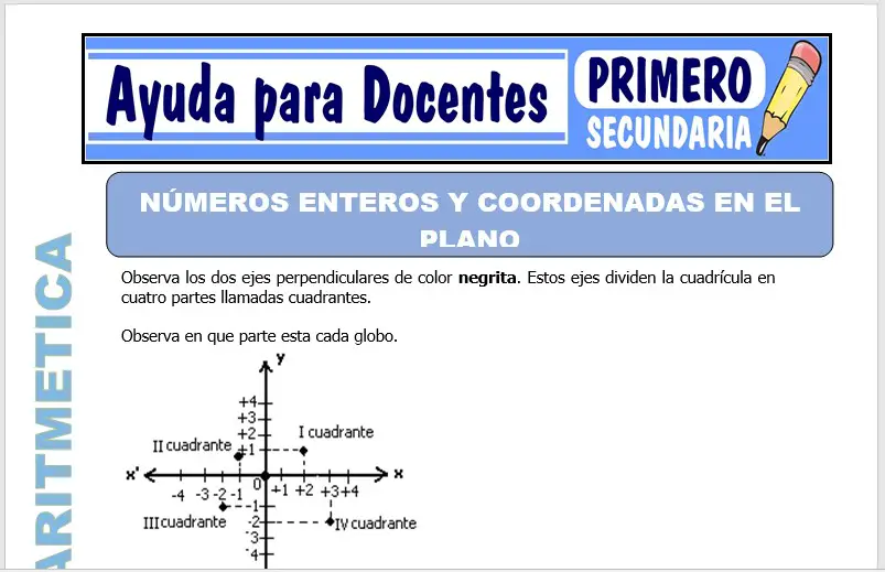 Modelo de la Ficha de Números Enteros y Coordenadas en el Plano para Primero de Secundaria