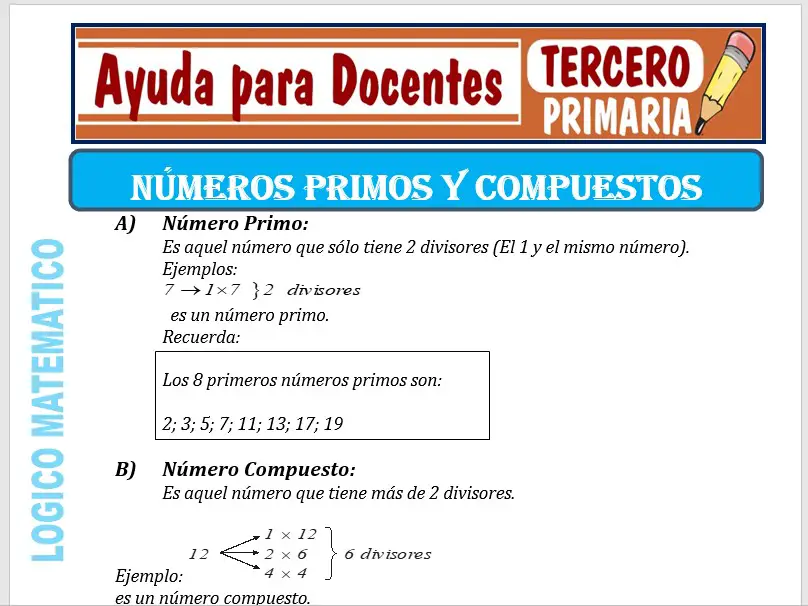 Modelo de la Ficha de Números Primos y Compuestos para Tercero de Primaria
