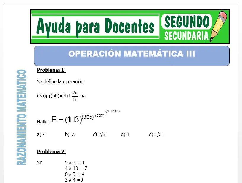 Modelo de la Ficha de Operación Matemático III para Segundo de Secundaria