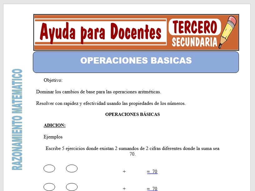 Modelo de la Ficha de Operaciones Básicas para Tercero de Secundaria Modelo de la Ficha de Operaciones Básicas para Tercero de Secundaria