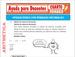 Modelo de la Ficha de Operaciones con Números Decimales para Cuarto de Primaria