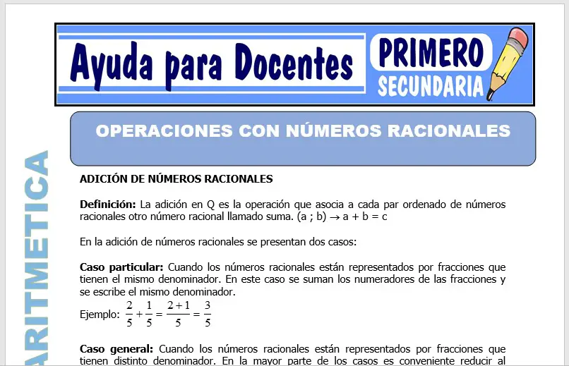 Modelo de la Ficha de Operaciones con Números Naturales para Primero de Secundaria