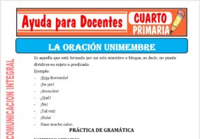 Modelo de la Ficha de La Oración Unimembre para Cuarto de Primaria