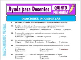 Modelo de la Ficha de Oraciones Incompletas para Quinto de Primaria