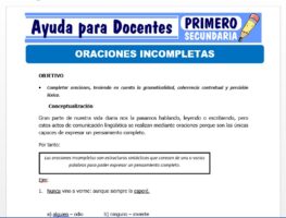Modelo de la Ficha de Oraciones Incompletas para Primero de Secundaria