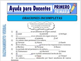Modelo de la Ficha de Oraciones Incompletas para Primero de Primaria