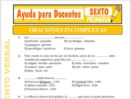 Modelo de la Ficha de Oraciones Incompletas para Sexto de Primaria