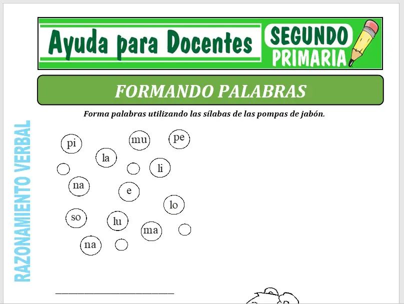 Modelo de la Ficha de Ordenando y Formando Palabras para Segundo de Primaria