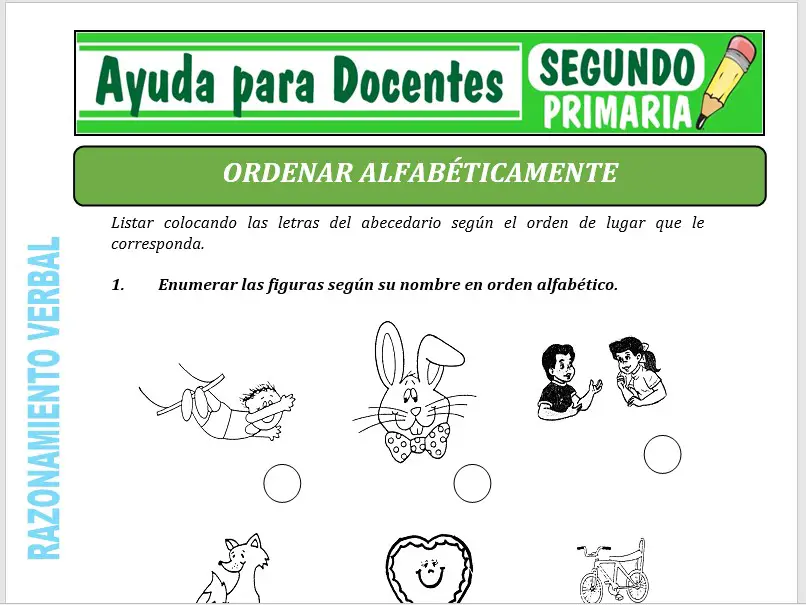 Modelo de la Ficha de Ordenar Alfabéticamente para Segundo de Primaria
