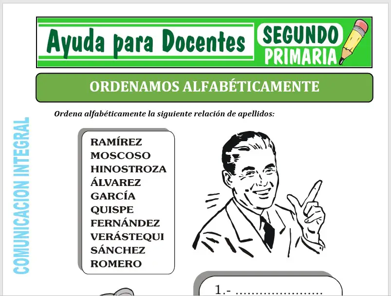 Modelo de la Ficha de Ordenamos Alfabéticamente para Segundo de Primaria