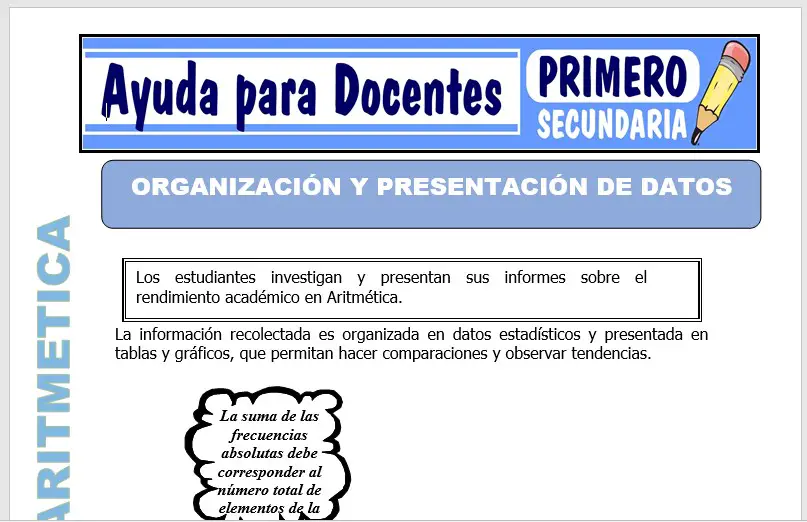 Modelo de la Ficha de Organización y Presentación de datos para Primero de Secundaria