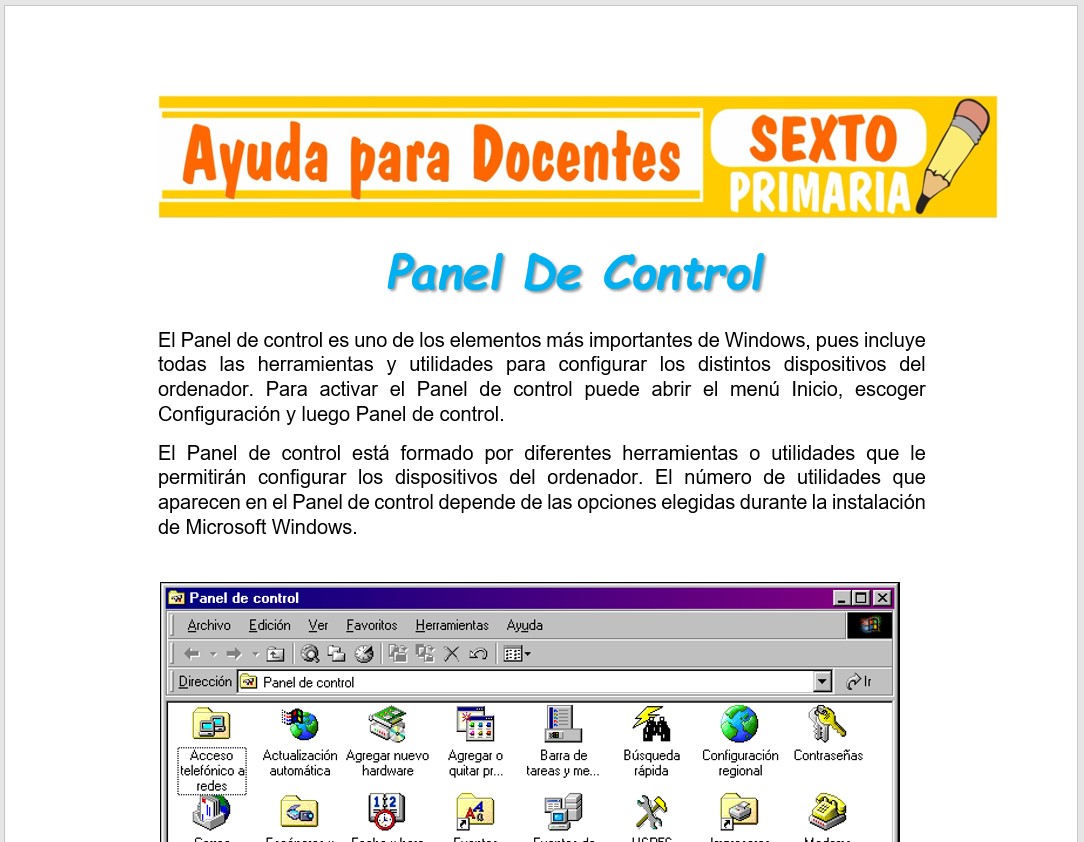 Modelo de la Ficha de Panel De Control para Sexto de Primaria