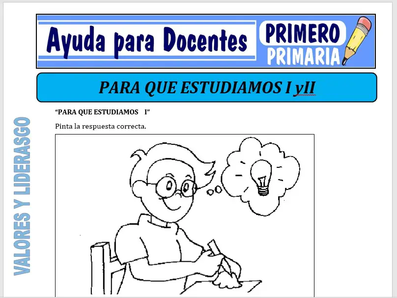 Modelo de la Ficha de Para que Estudiamos I y II para Primero de Primaria