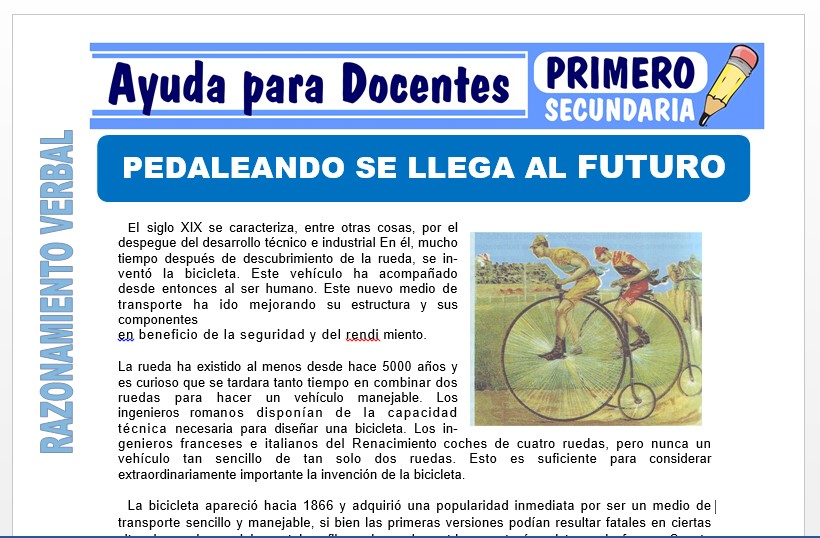 Modelo de la Ficha de Pedaleando se llega al Futuro para Primero de Secundaria Modelo de la Ficha de Pedaleando se llega al Futuro para Primero de Secundaria