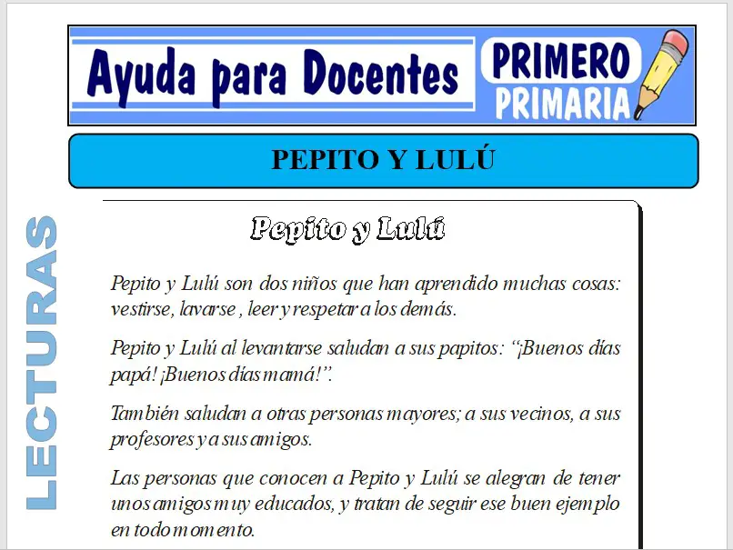 Modelo de la Ficha de Pepito y Lulú para Primero de Primaria Modelo de la Ficha de Pepito y Lulú para Primero de Primaria