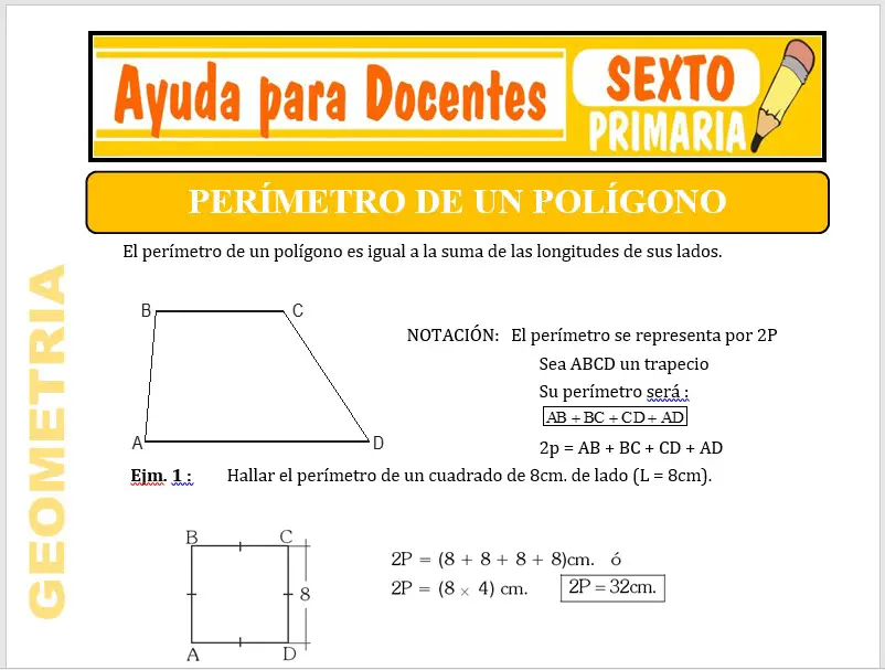 Modelo de la Ficha de Perímetro de un Polígono para Sexto de Primaria