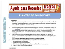 Modelo de la Ficha de Planteo de Ecuaciones para Tercero de Secundaria