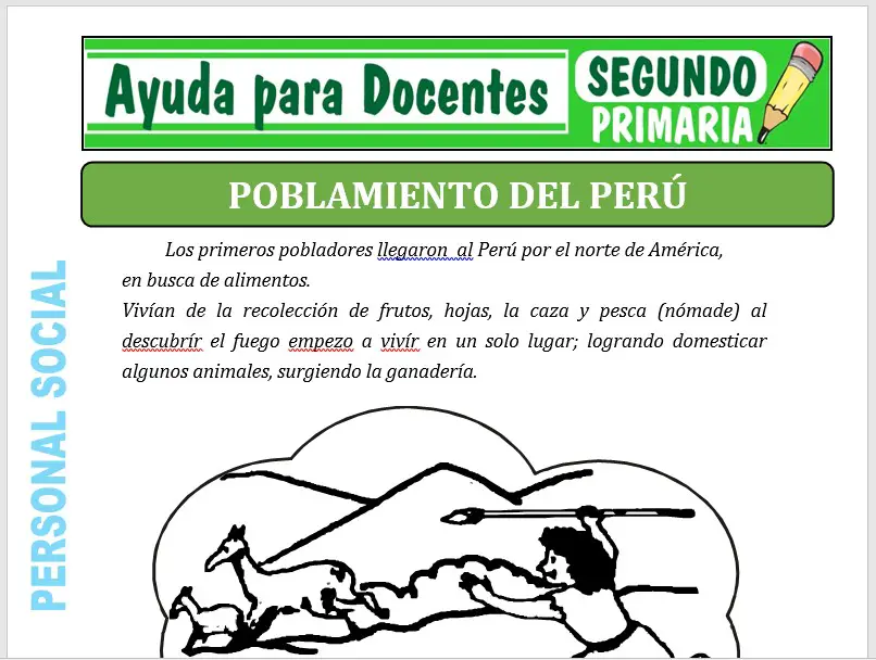 Modelo de la Ficha de Poblamiento del Perú para Segundo de Primaria Modelo de la Ficha de Poblamiento del Perú para Segundo de Primaria