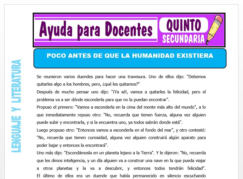 Modelo de la Ficha de Poco Antes de que la Humanidad Existiera para Quinto de Secundaria