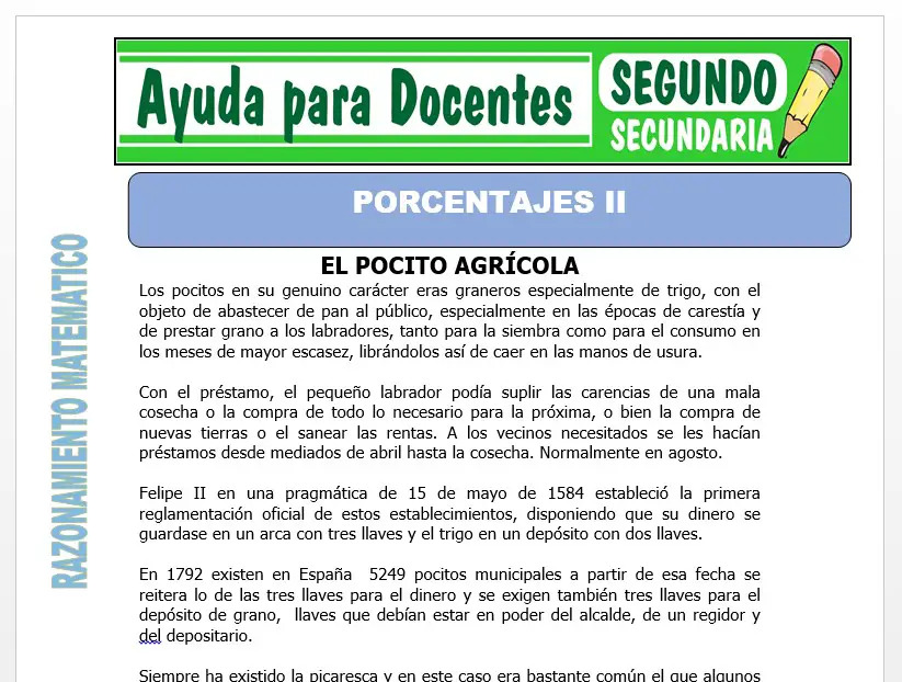Modelo de la Ficha de Porcentajes II para Segundo de Secundaria