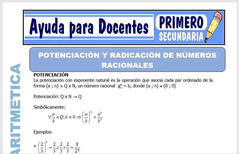 Modelo de la Ficha de Potenciación y Radicación de Números Racionales para Primero de Secundaria