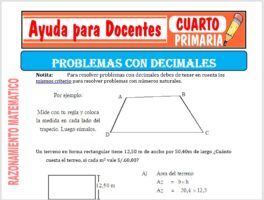 Modelo de la Ficha de Problemas con Decimales para Cuarto de Primaria