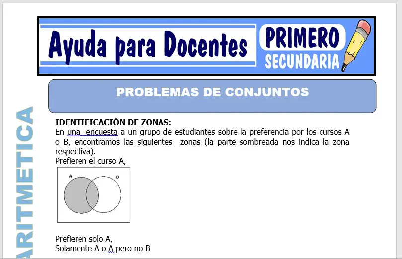 Modelo de la Ficha de Problemas de Conjuntos para Primero de Secundaria