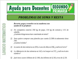 Modelo de la Ficha de Problemas de Suma y Resta para Segundo de Primaria