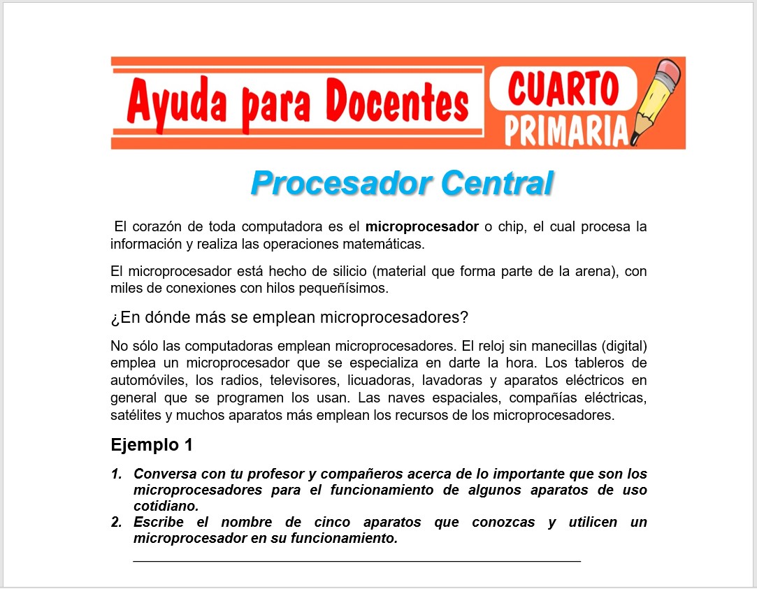 Modelo de la Ficha de Procesador Central para Cuarto de Primaria